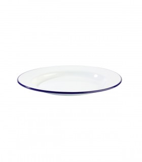 Assiette creuse en métal émaillé, blanc bordure bleue, Ø 18 cm